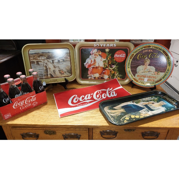 Coca Cola "COKE" - 6 Pc Tray Lot & Vending Machine Wave Decal (NOS) - See Pics