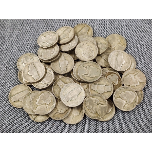 Lot of 50 Assorted Silver Wartime Nickels - $2.50 Face Value