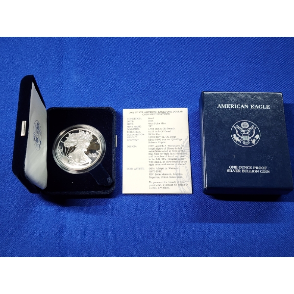 2003- W Silver American Eagle Proof - 1 Troy Ounce .999 Fine Silver $1 Coin