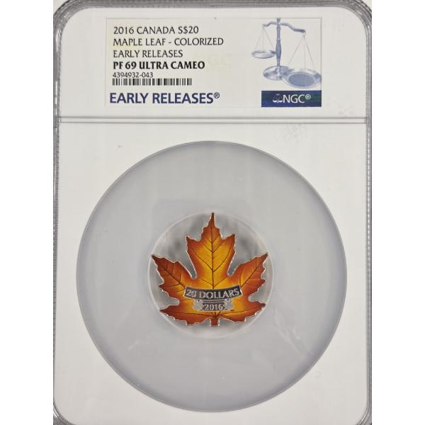 NGC- 2016 CANADA $20 MAPLE LEAF 1 OZ SILVER - COLORIZED EARLY RELEASES - PF 69 ULTRA CAMEO