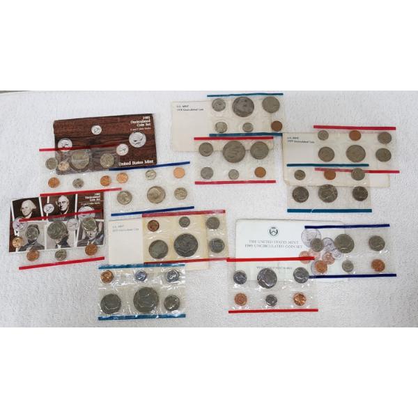 Lot of Assorted U.S. Uncirculated Coin Sets: 1985, 1978, 1979, 1989, 1975