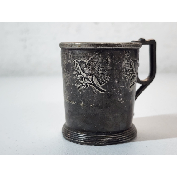 Vintage Silverplated Small Cup With Bird Engravings TW: 106.6g