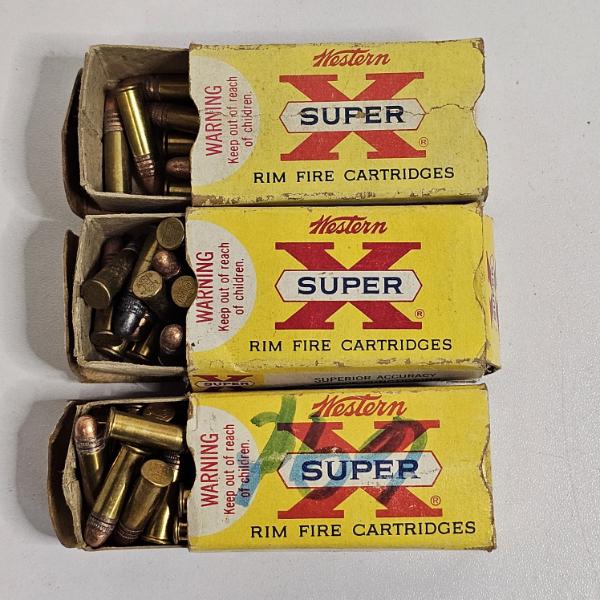 Three Vintage Boxes of Western Super-X .22 Caliber Rimfire Ammunition (partially filled)