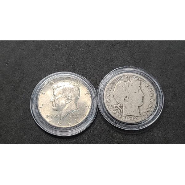 1912-D 90% Silver Barber Half Dollar & 1967 40% Silver Kennedy Half Dollar - Face Value: $ 1.00