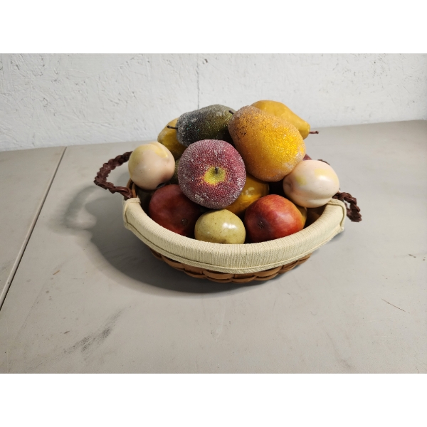 Decorative Bowls, Assorted Artificial Fruits, Rolling Pin, Glass Serving Utensils