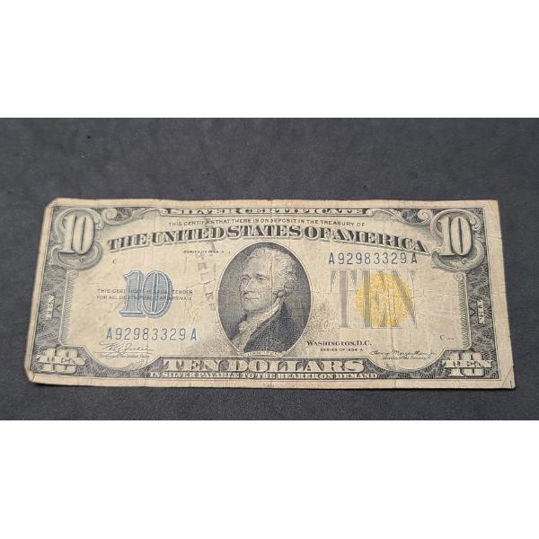 Series 1934 A $10 Yellow Seal Silver Certificate Note - Issued For North Africa And Europe