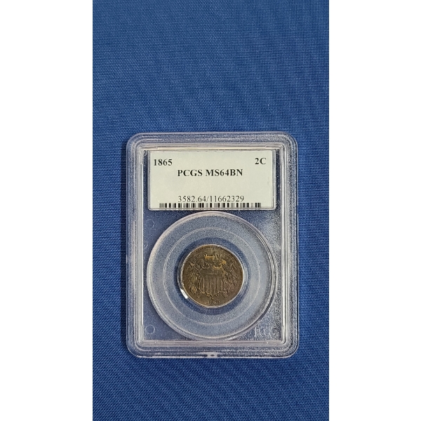 PCGS 1865 MS 64 BN US Two Cent Coin