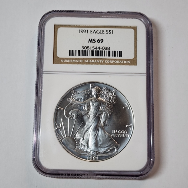 1991 American Silver Eagle $1 - 1 oz .999 Fine Silver - Graded by NGC MS 69