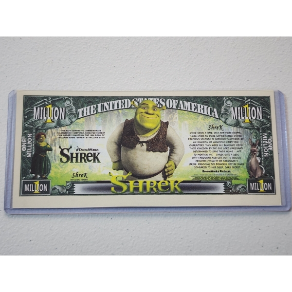Original Shrek Dream Works One Million Dollar Bill In Protective Case - Mint Condition