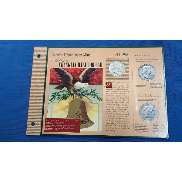 1958 90% Silver Franklin Dollar In American Historic Society Display Card - Face Value: $0.50