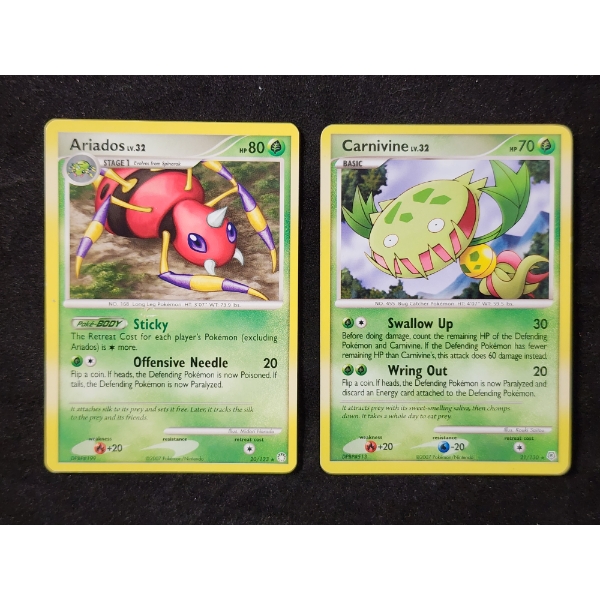 Two Vintage Non-Holo RARE 2007 Pokemon Trading Cards ~ Ariados 20/123 & Carnivine 21/130