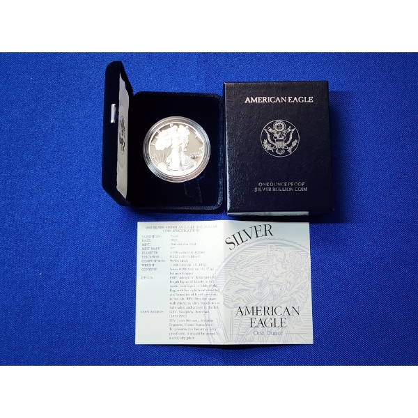1995 Silver American Eagle $1 Proof - 1 Troy Ounce 99.9% Silver w/ Original Box & COA