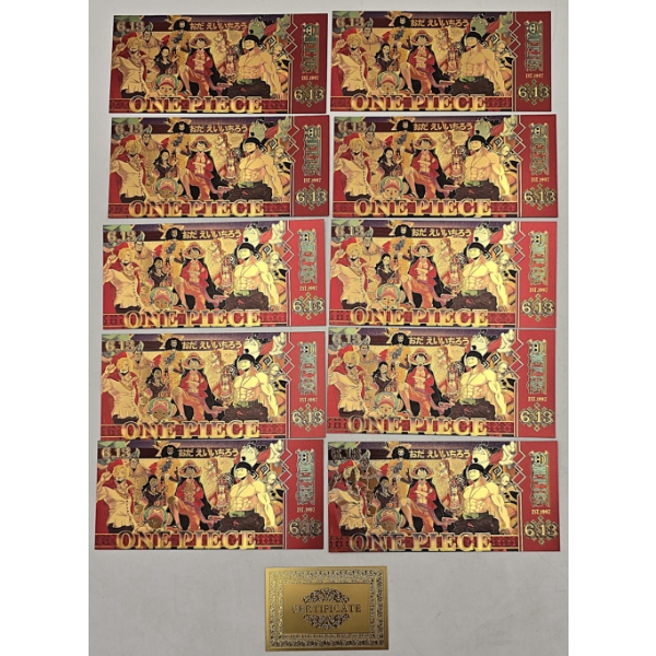 Set of 24k Gold Foiled Notes - Japanese "One Piece" Theme with COA. Each note weighs app 5+ grams