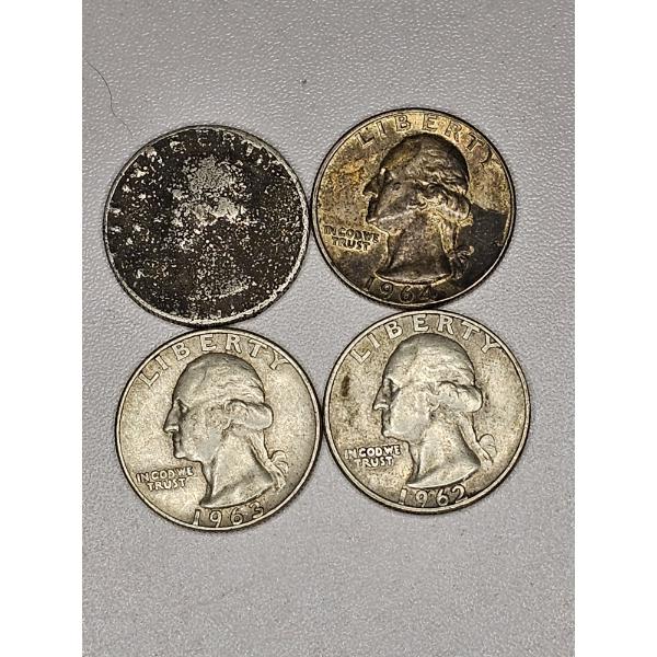 4 Count 90% Silver Washington Quarters - AFV $1 Total ~