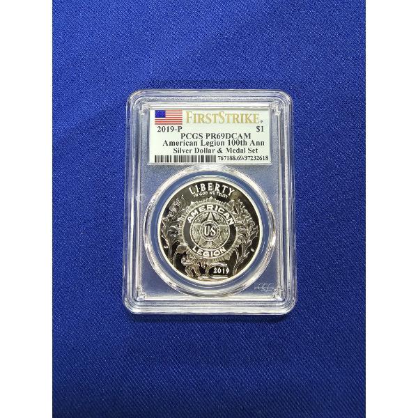2019- P American Legion 100th Anniversary Silver Dollar & Metal Set PCGS PR69 DCAM