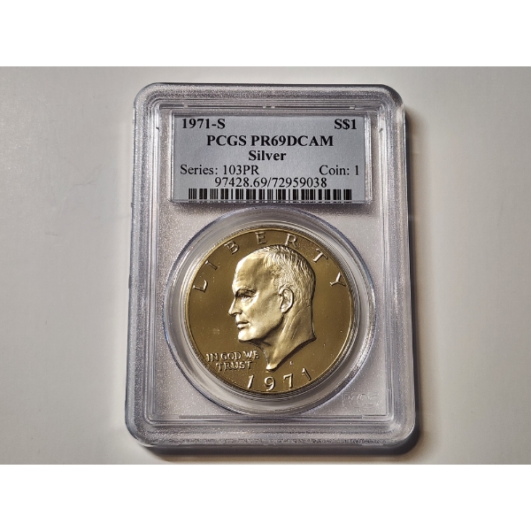 1971-S Eisenhower Silver Dollar Graded PR 69 DCAM by PCGS