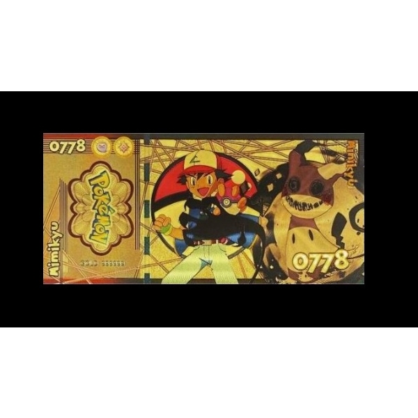 Pure 24k .999 Gold Foil POKEMON "MIMIKYU" Note - Mint - NEW SERIES - Processed in Pure GOLD