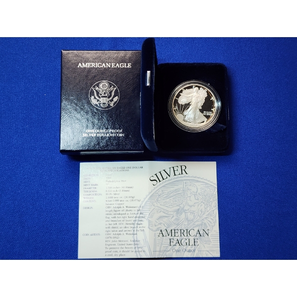 1994 Silver American Eagle $1 Proof - 1 Troy Ounce 99.9% Silver w/ Original Box & COA
