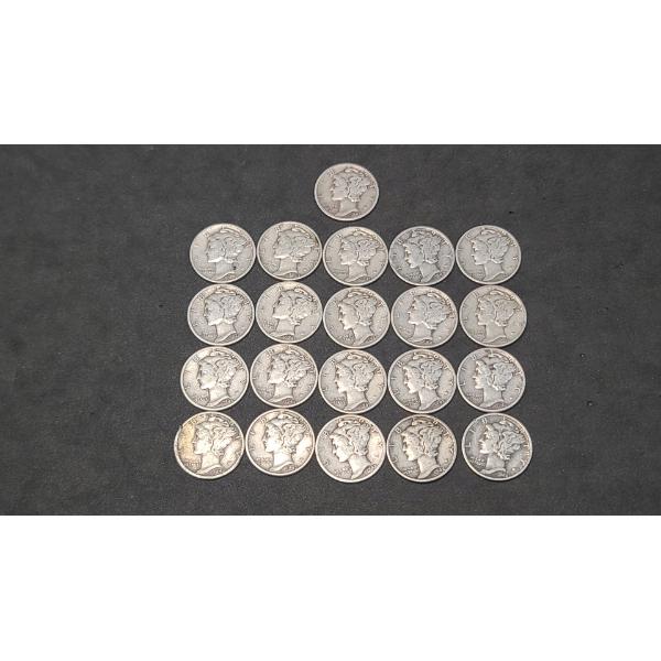 Assorted Years 90% Silver Mercury Head Dimes - Face Value: $2.10