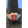 Image 1 : 10K Vintage Masonic Ring Featuring Ruby - Size 11 - Weight: 4.6g