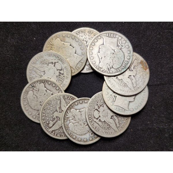 $5.00 Face Value in 90% Silver Barber Half Dollars - Assorted Years & Conditions!