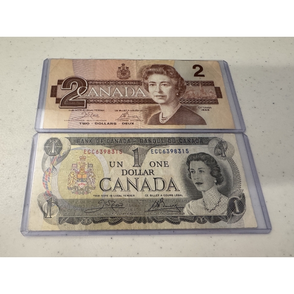 2 - Canadian Paper Bills - Bank Of Canada In Protective Holders - Exceptional Bills