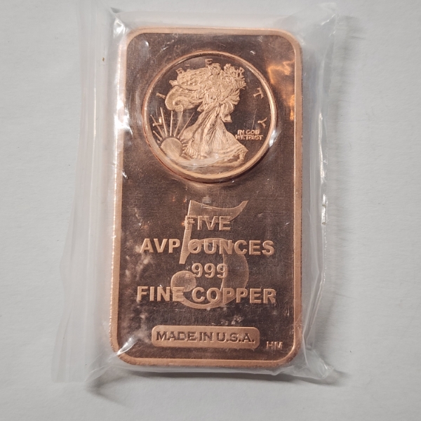 Five AVP Ounce .999 Fine Copper Bar - Walking Liberty Design