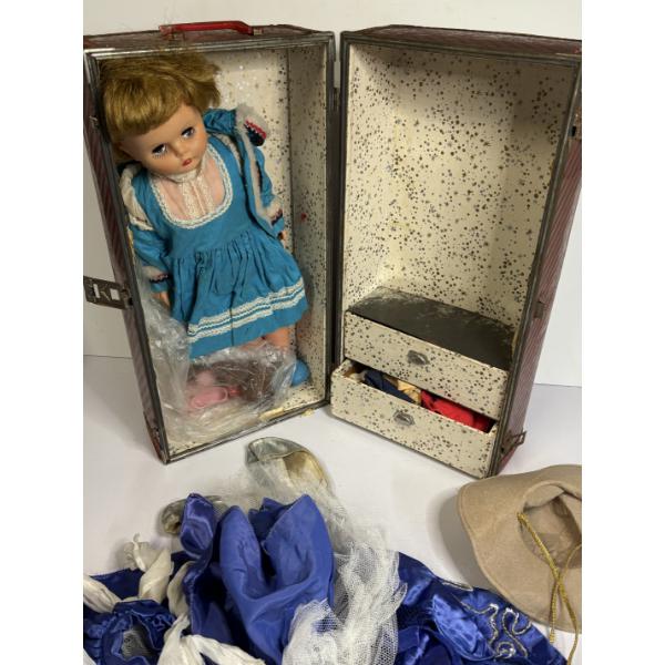Box with Doll - Doll Clothing - Hat - Blue Skirt and Shirt with Ballet Shoes - Doll Shoes