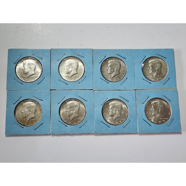x8 Assorted Years 40% Silver Kennedy Half Dollars FV: $4.00