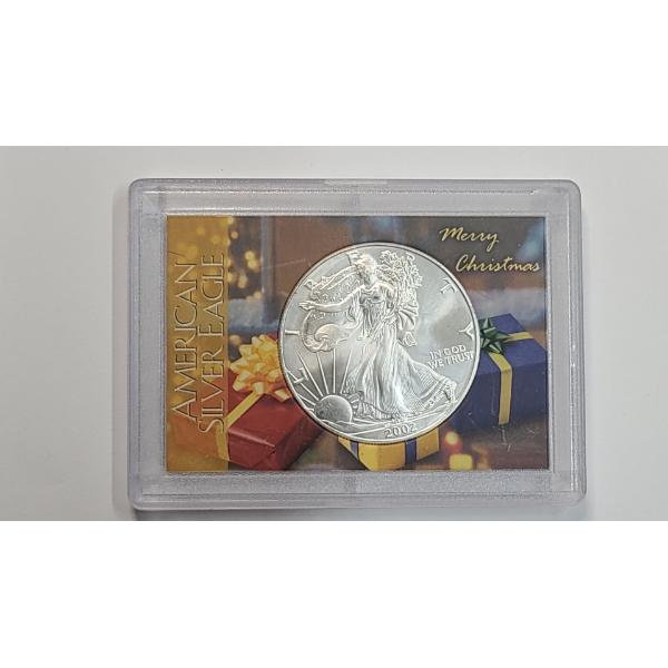 United States 2002 1 Troy Ounce .999 Fine Silver American Eagle In Small "Merry Christmas" Holder