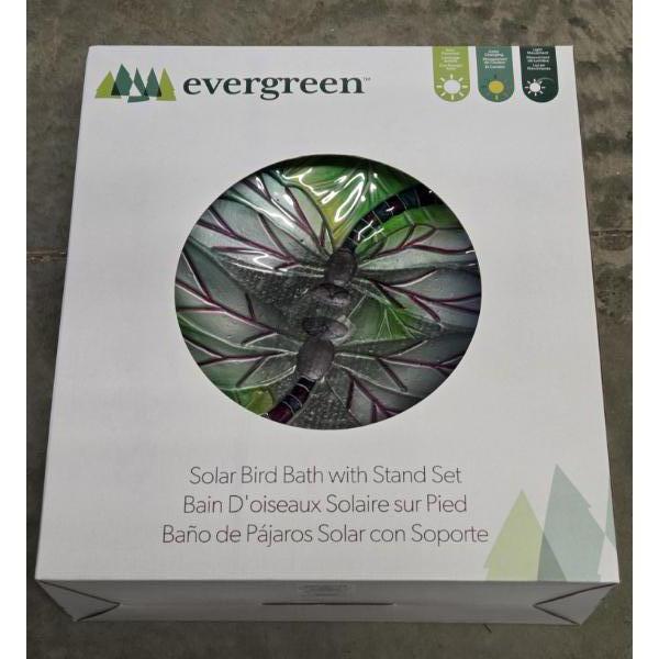 New In Box! Beautiful Solar Lighted Birdbath With Stand 