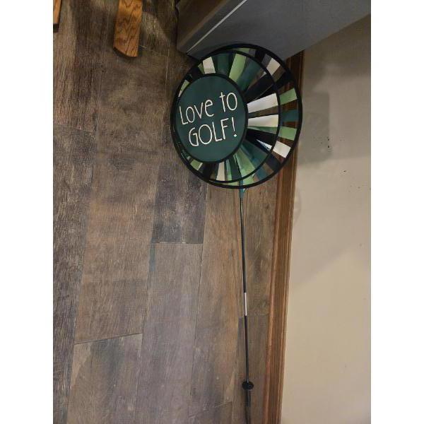 Large Golf Wind Spinner, Golf Bag Pen Holder, Brass Look Statue Of Golf Lady & More