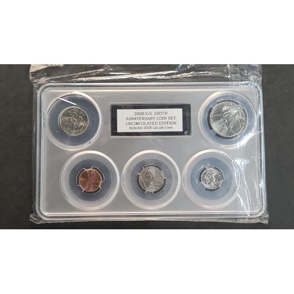 2026 U.S 250th Anniversary Uncirculated Edition Coin Set - Includes 2025 Lincoln Cent - FV: $0.91