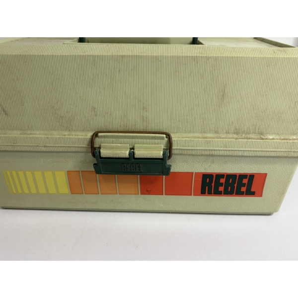 Rebel Tackle Box - Fishing - 3 pull out trays - filled with Lures - Bobbers - Hooks - Etc 