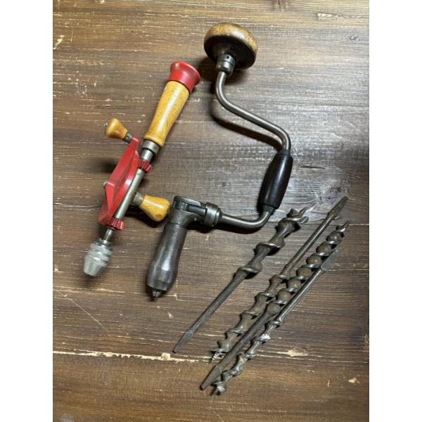 Vintage Screw Drill & Hand Crank Drill with Screws