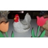 Image 4 : Group Of Large Chicken & Rooster (Resin) & Ceramic Chicken Plus Flowers - See PIcs
