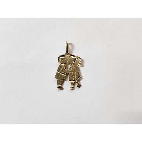 14K Yellow Gold Kissing Couple Pendant TW:  1.5g