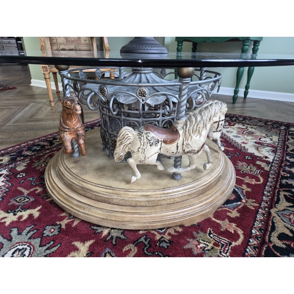 PICKUP IN NORTHFIELD - FANTASTIC & RARE Gorgeous Carousel Glass Top Center Table With 4 Horses