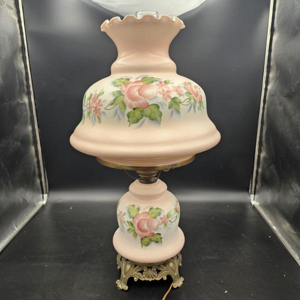 TESTED/WORKS!!! Vintage Fenton Pink Gone With The Wind Hand-Painted Floral Hurricane Lamp 26.5"