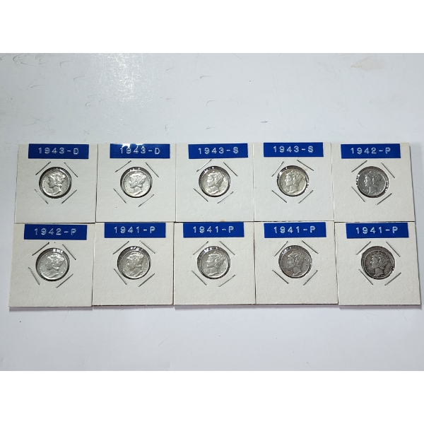 x10 Assorted Years 90% Silver Mercury Dimes FV: $1.00