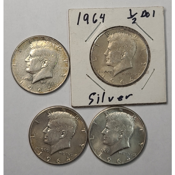 (4) United States 1964 90% Silver Kennedy Half Dollars - Face Value: $2.00