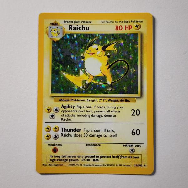 Raichu 14/102 Holo Rare Base Set Vintage Pokemon Trading Card ~ NM Condition!