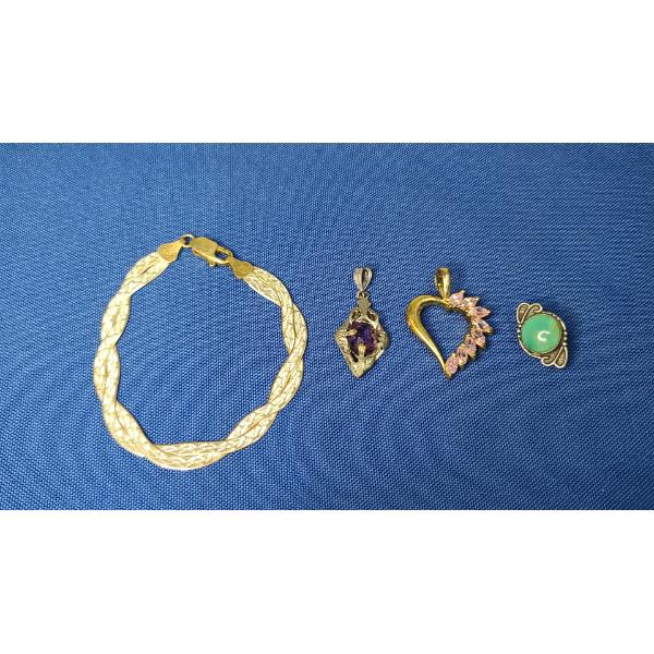 Assorted Sterling Bracelet, Pendants & Pin - Total Weight: 13.6g