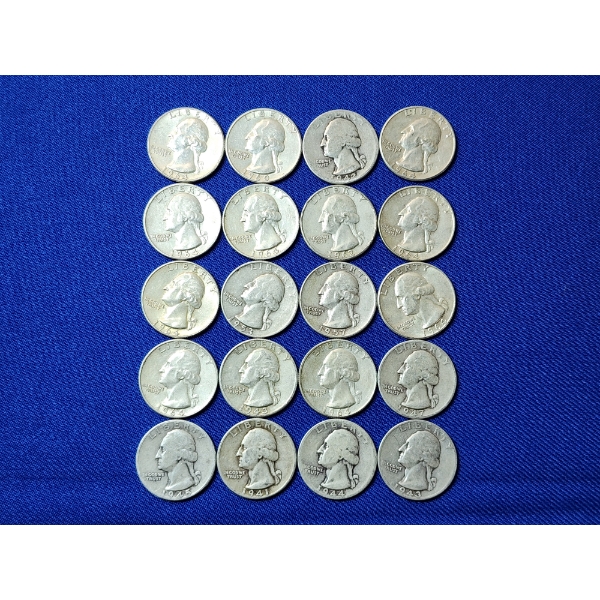 Assorted Years Silver Washington Quarters Face Value $5