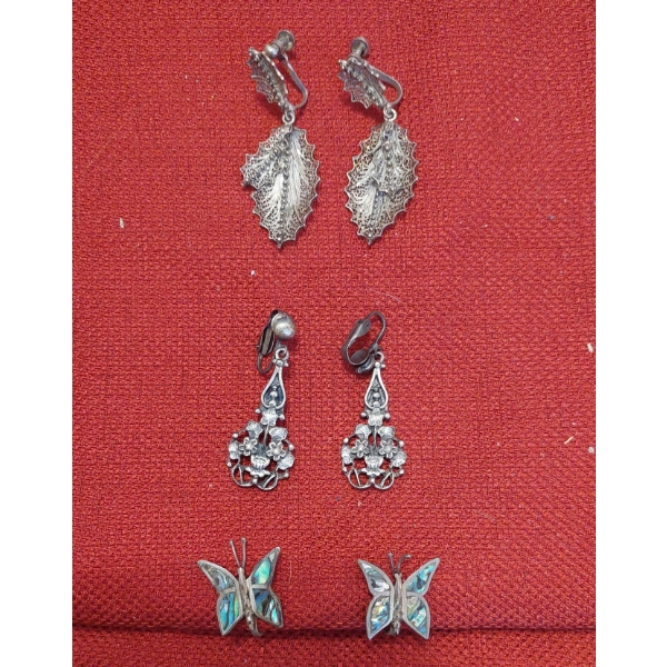 Vintage Lot of 3 Pairs - Hand Fashioned Native American Earrings - Sterling Included