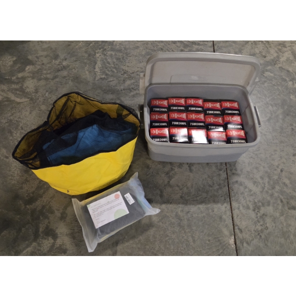 Fifteen New 75 Watt Flood Bulbs, And 8 Canvas Storage Bags