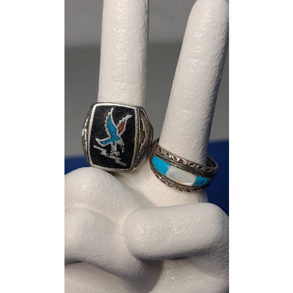 (2) Men's Sterling Silver Rings - See Photos For Sizing - Weight: 24.9g