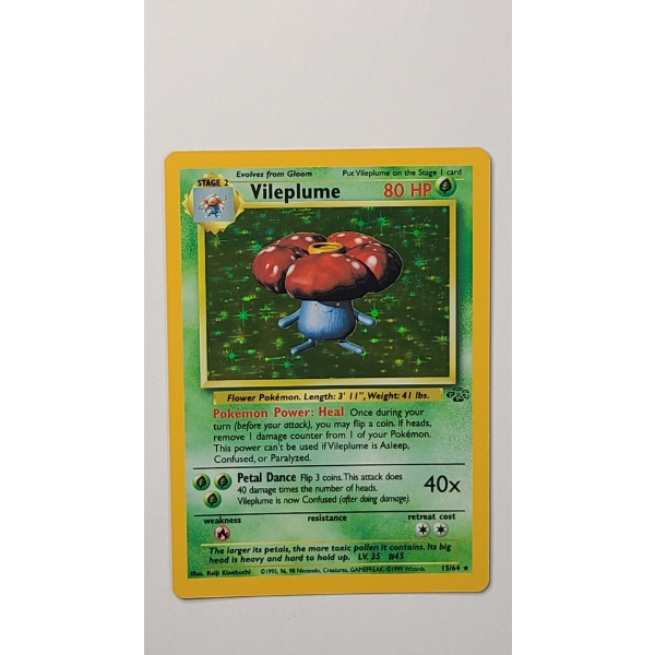 1999 Vileplume #15/64 HOLO RARE Pokemon Trading Card From The Jungle Set - Near Mint Condition