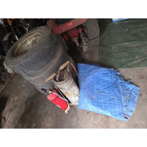*Pick Up At Louisville Home - No Shipping Available* Vintage Fire Extinguishers, Tarp, & Tires