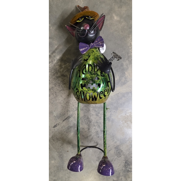 Brand New! Cute Tin 25'' Lighted Battery Operated Black Halloween Decor -No Shipping Available 